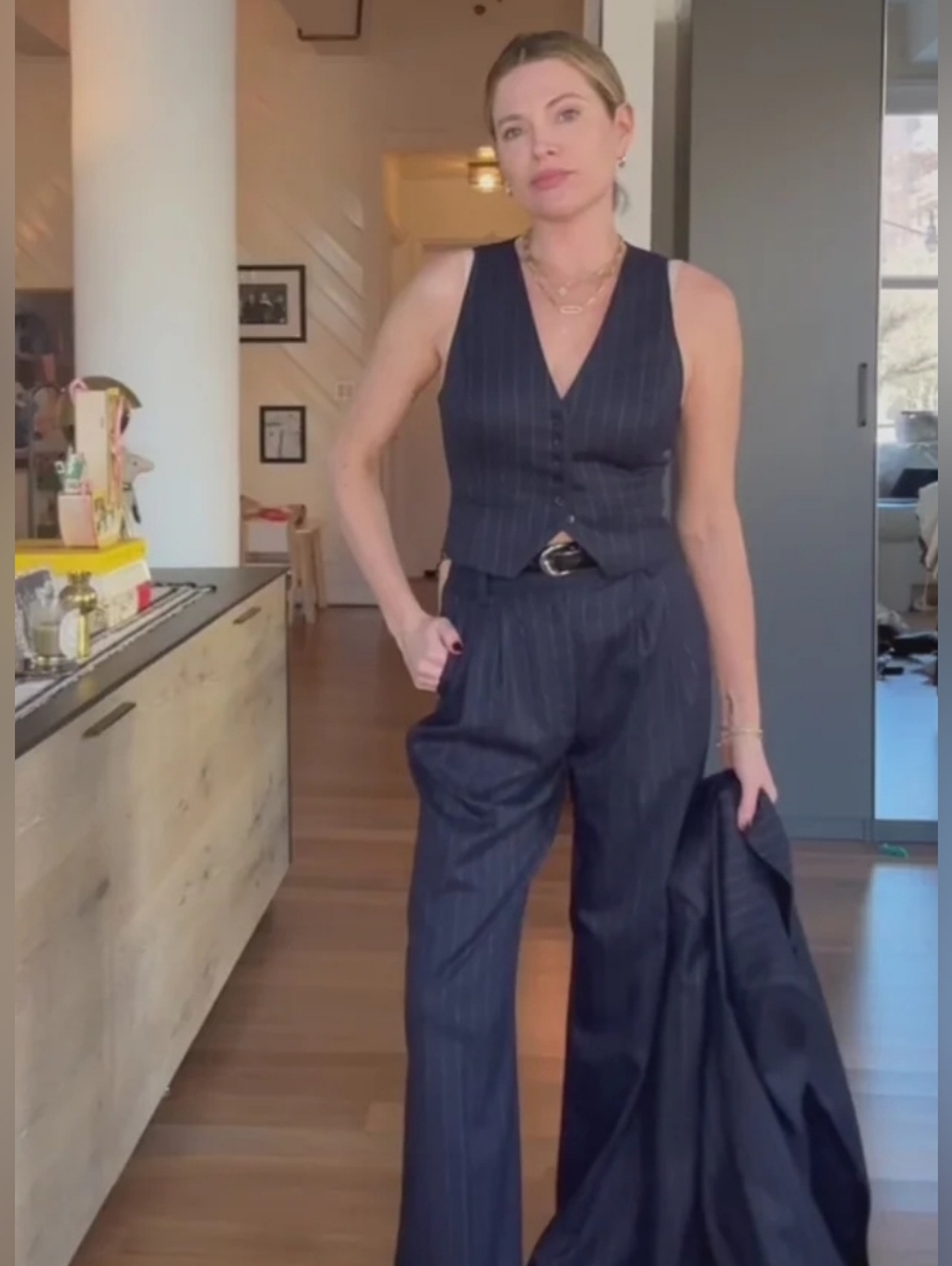 Favorite Daughter Navy Pinstripe Trousers